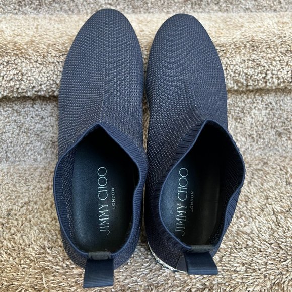 Jimmy Choo Men\'s  Blue Norway Metallic Stretch-Knit Slip-On Sneakers main image 7